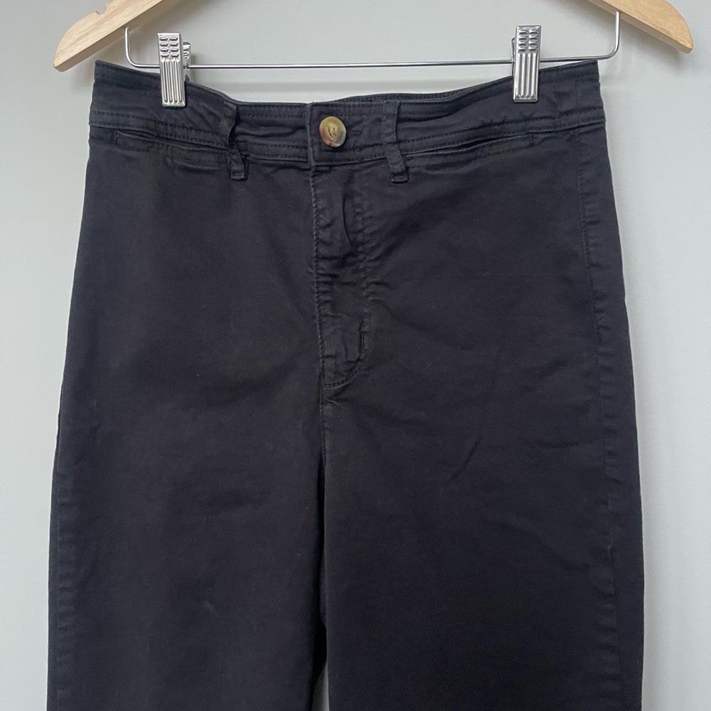 Marine Layer | Black High Waist Wide Leg Raw Hem Pants - Picture 4 of 7